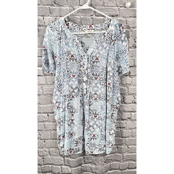 Set Of 3 CJ Banks Womens Short Sleeve Tops 2X Blue & Beige With Sparkle & Print - Picture 11 of 16